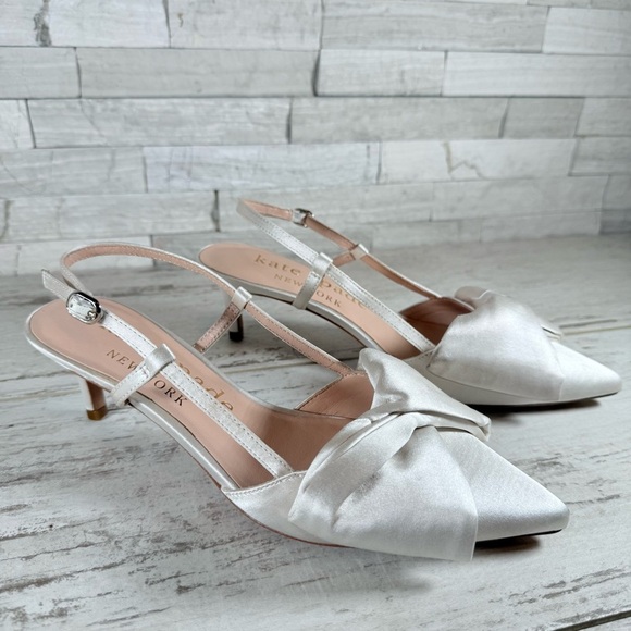 Kate Spade New York Ivory Marseille Bow Satin Slingback Pump Size 7.5 New - Picture 5 of 15